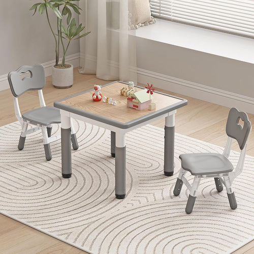 Adjustable Height Table and Two Chairs in Solid Beech
