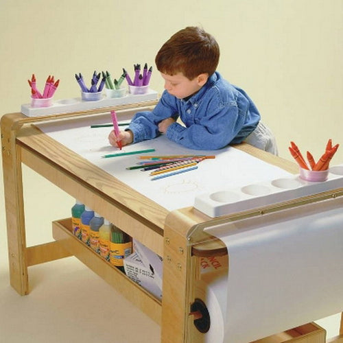 Art Table with a Paper Roll Holder in Solid Birch