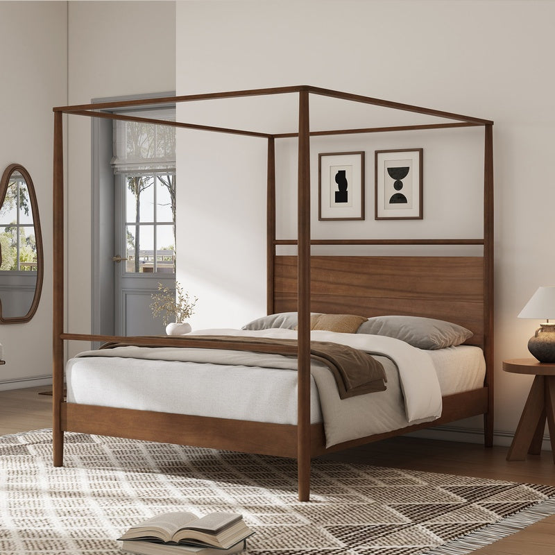 House Frame Bed with a Fabric Canopy in Solid Oak