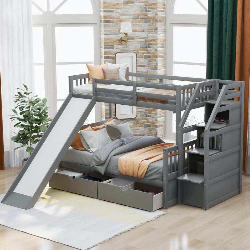 House Frame Bed with a Slide in Solid Oak