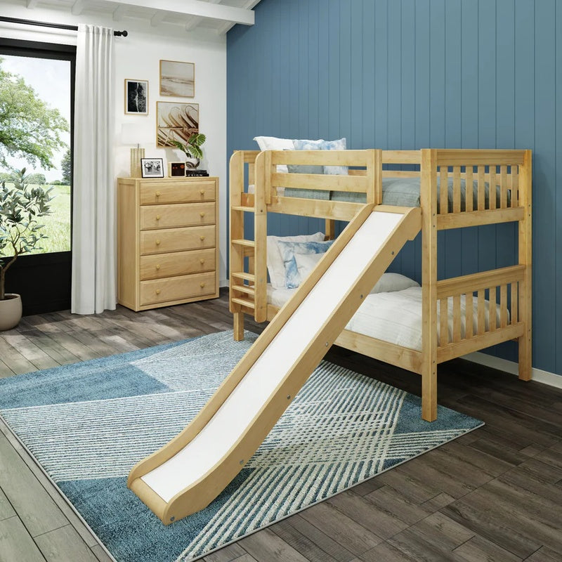 Low Bunk Bed with a Ladder in Solid Oak