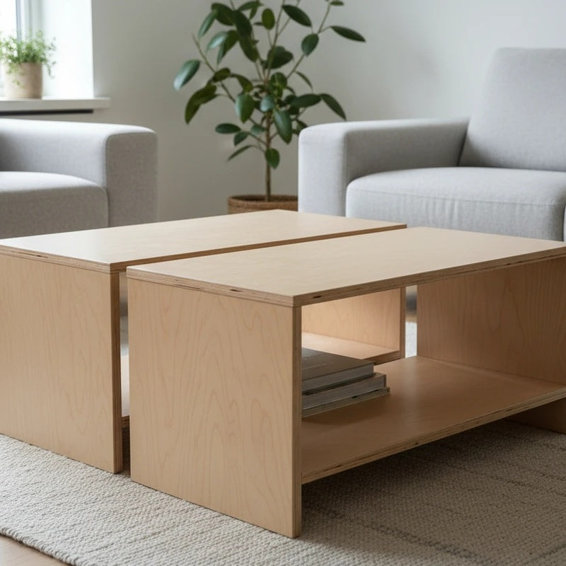 Low Table with a Storage Well in Birch Plywood