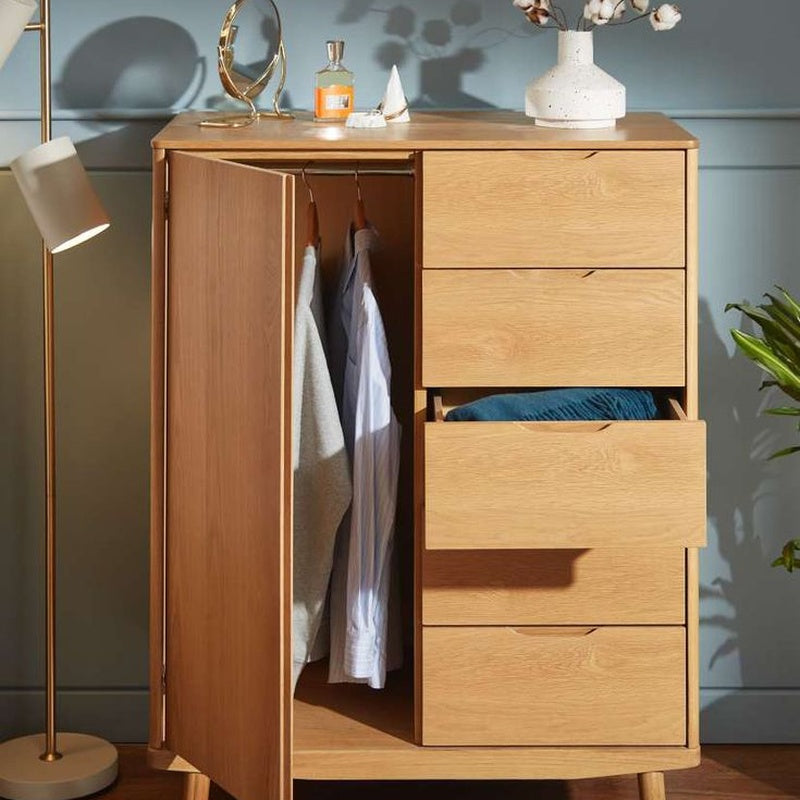 Low Wardrobe Chest and Shelf Set in Solid Oak