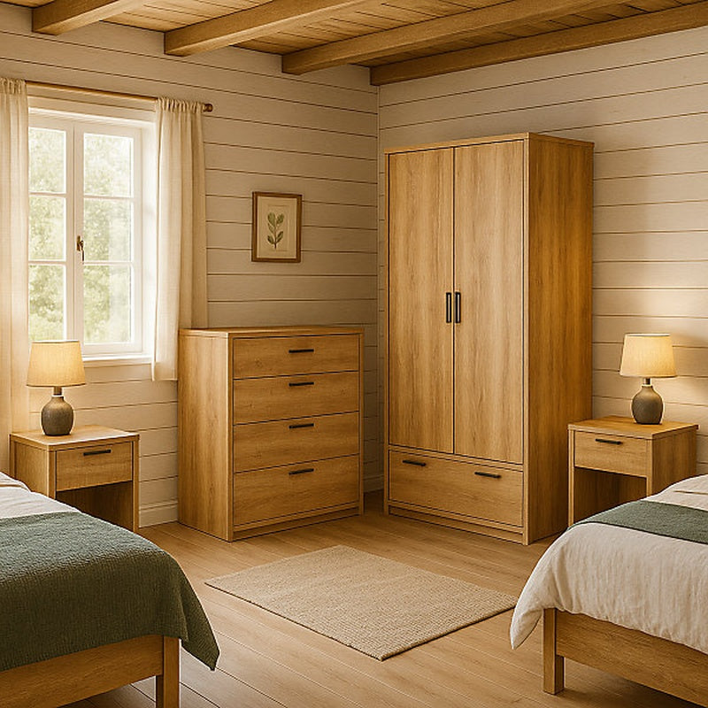 Low Wardrobe and Matching Chest Set in Solid Oak