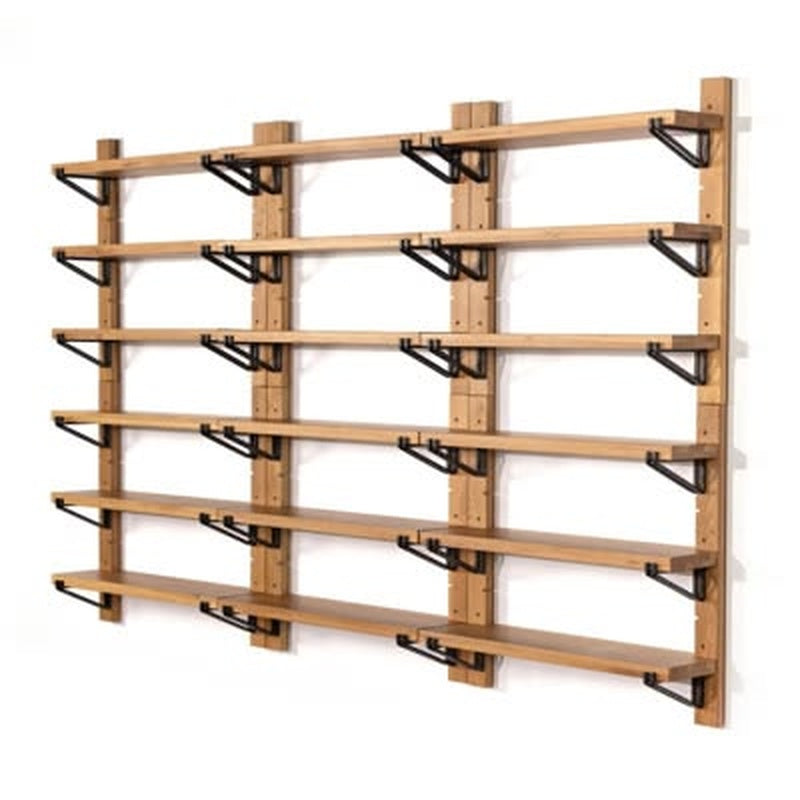 Six Bay Shelving Wall with Tray Runners in Solid Oak