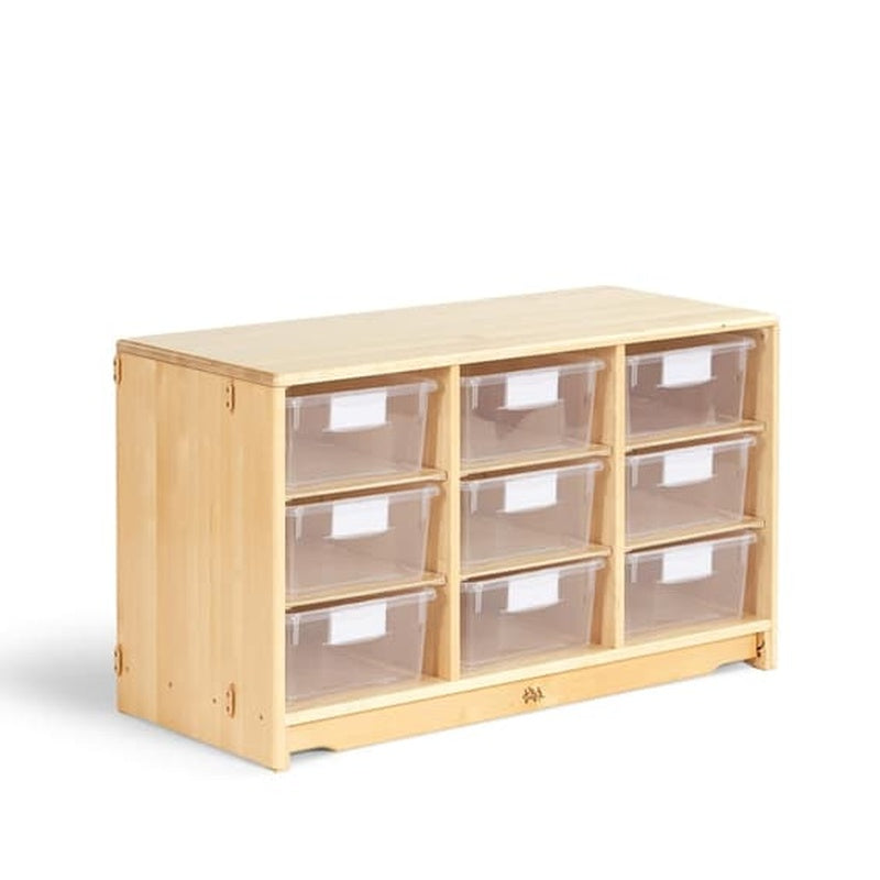Storage Wall with Nine Tray Bays in Painted Birch Plywood