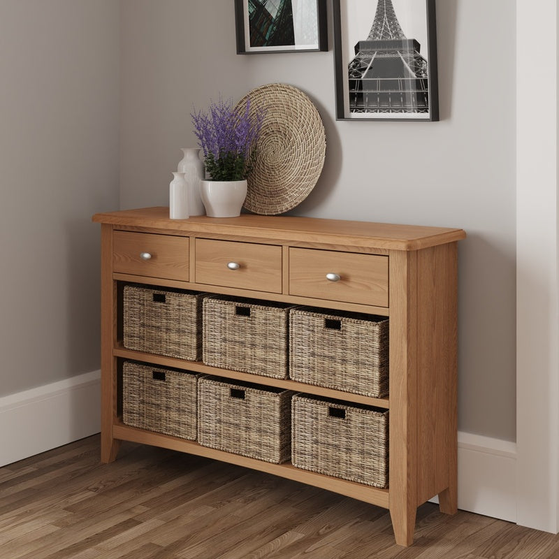 Storage Wall with Nine Tray Bays in Solid Oak