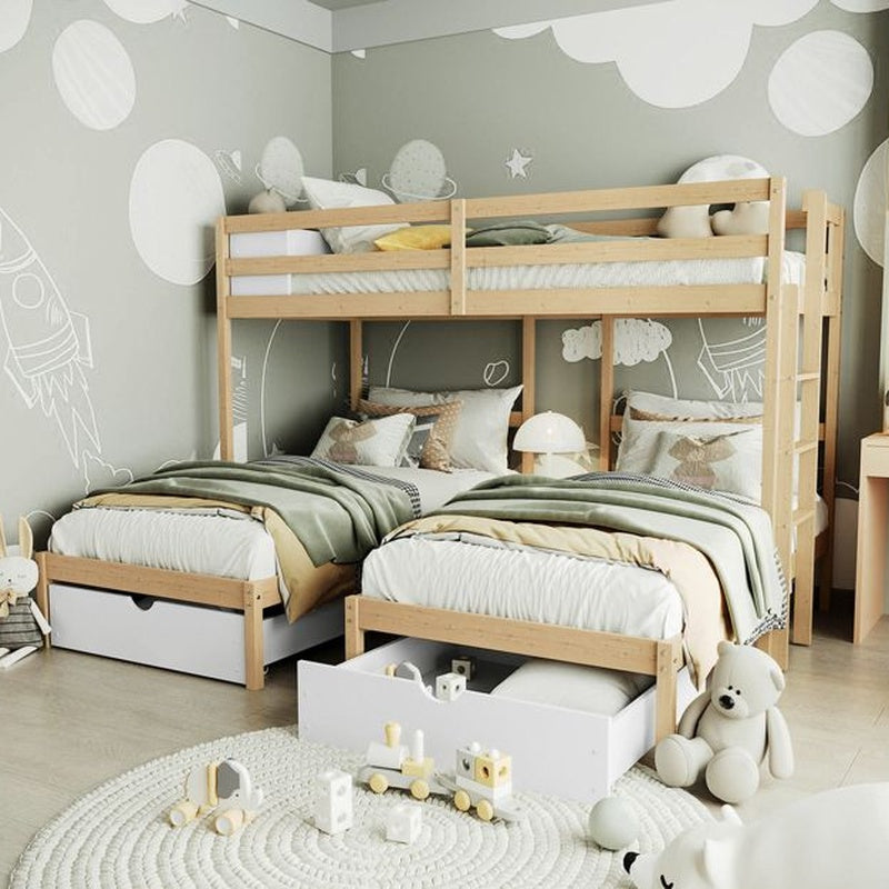 Three Children Shared Room Package in Solid Pine